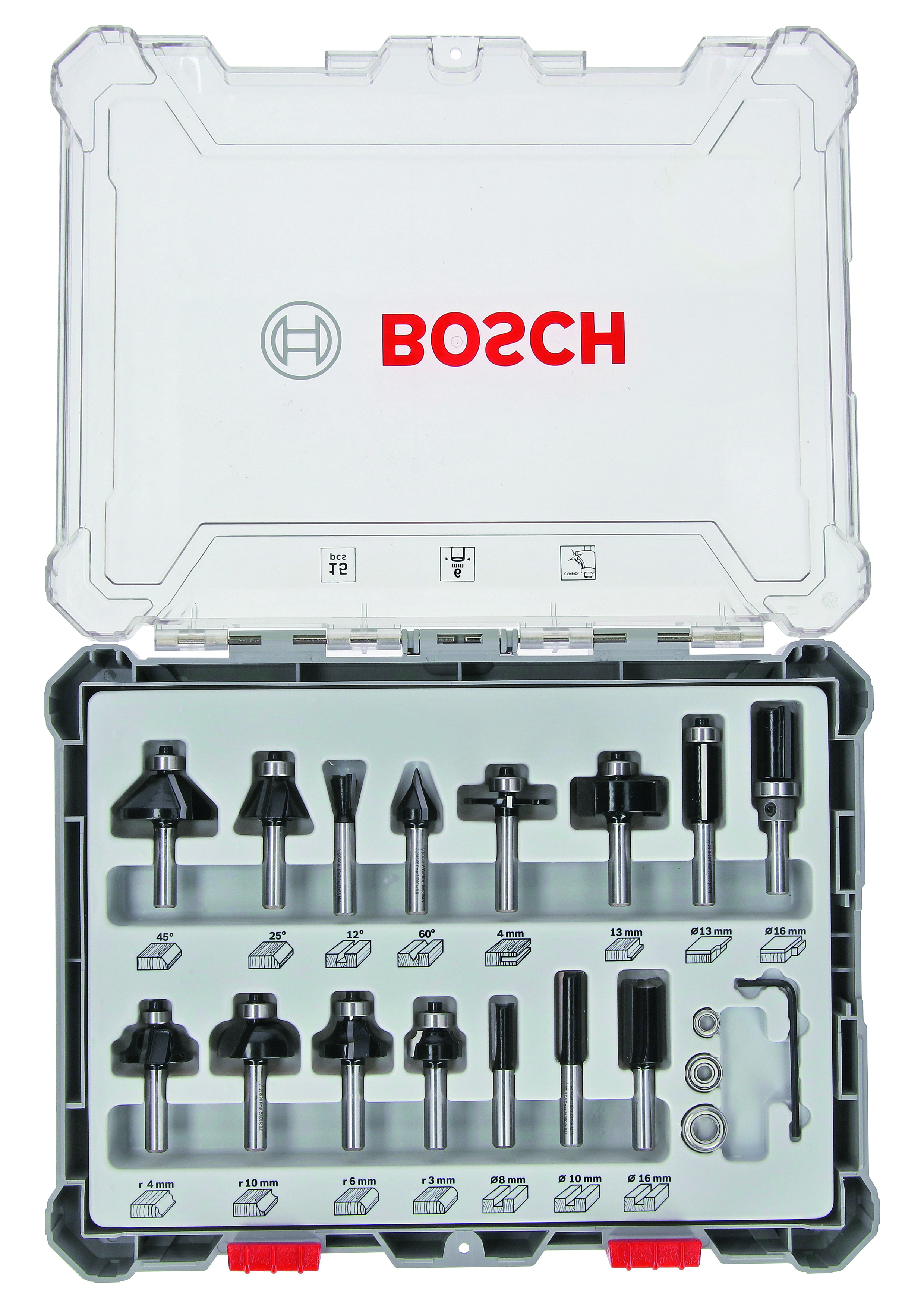 Bosch Fräser Set Mixed 15 teilig 6 mm Schaft für Oberfräsen 2607017471
