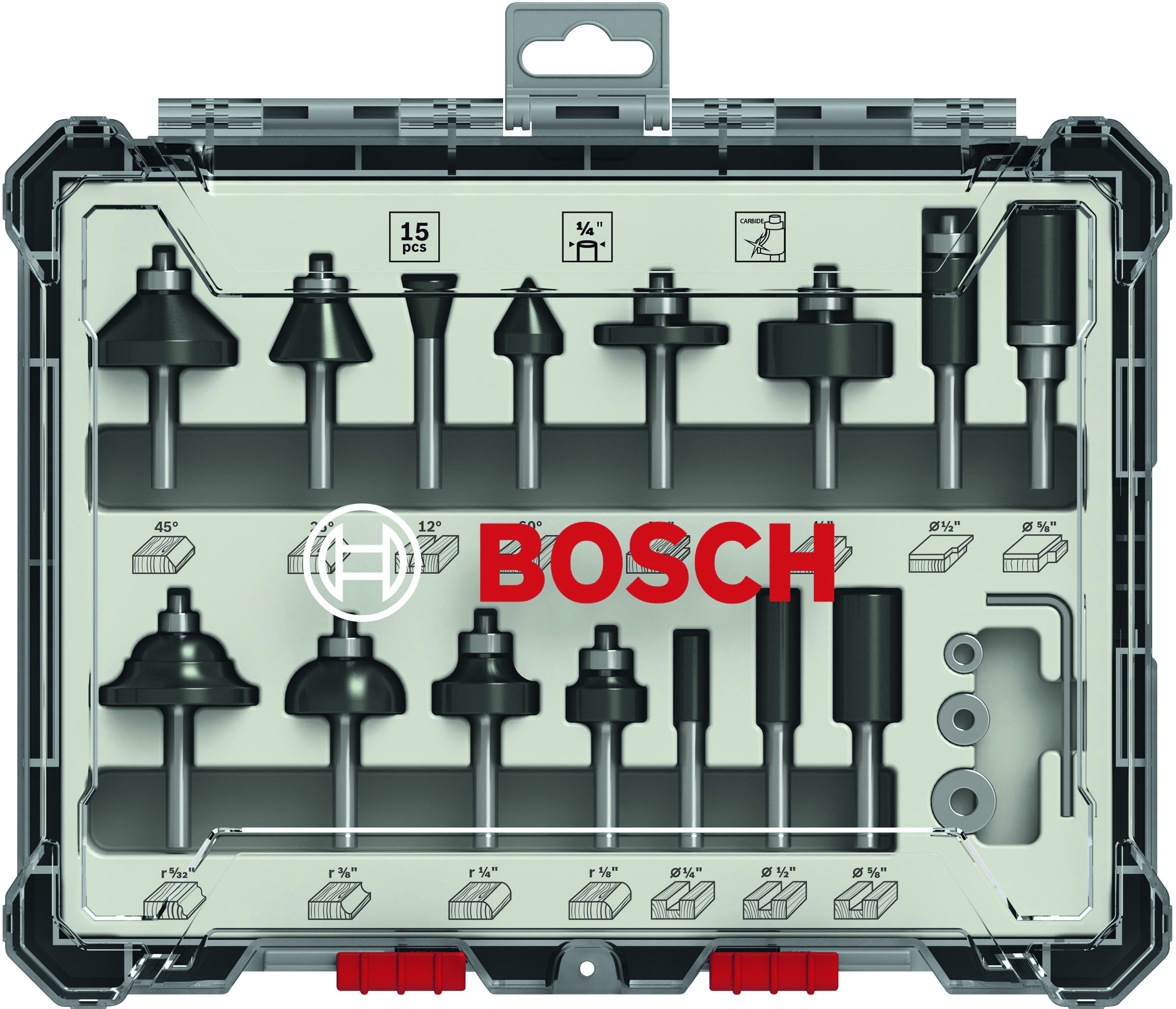 Bosch 1/4" Mixed Router Bit Set (15pcs)
