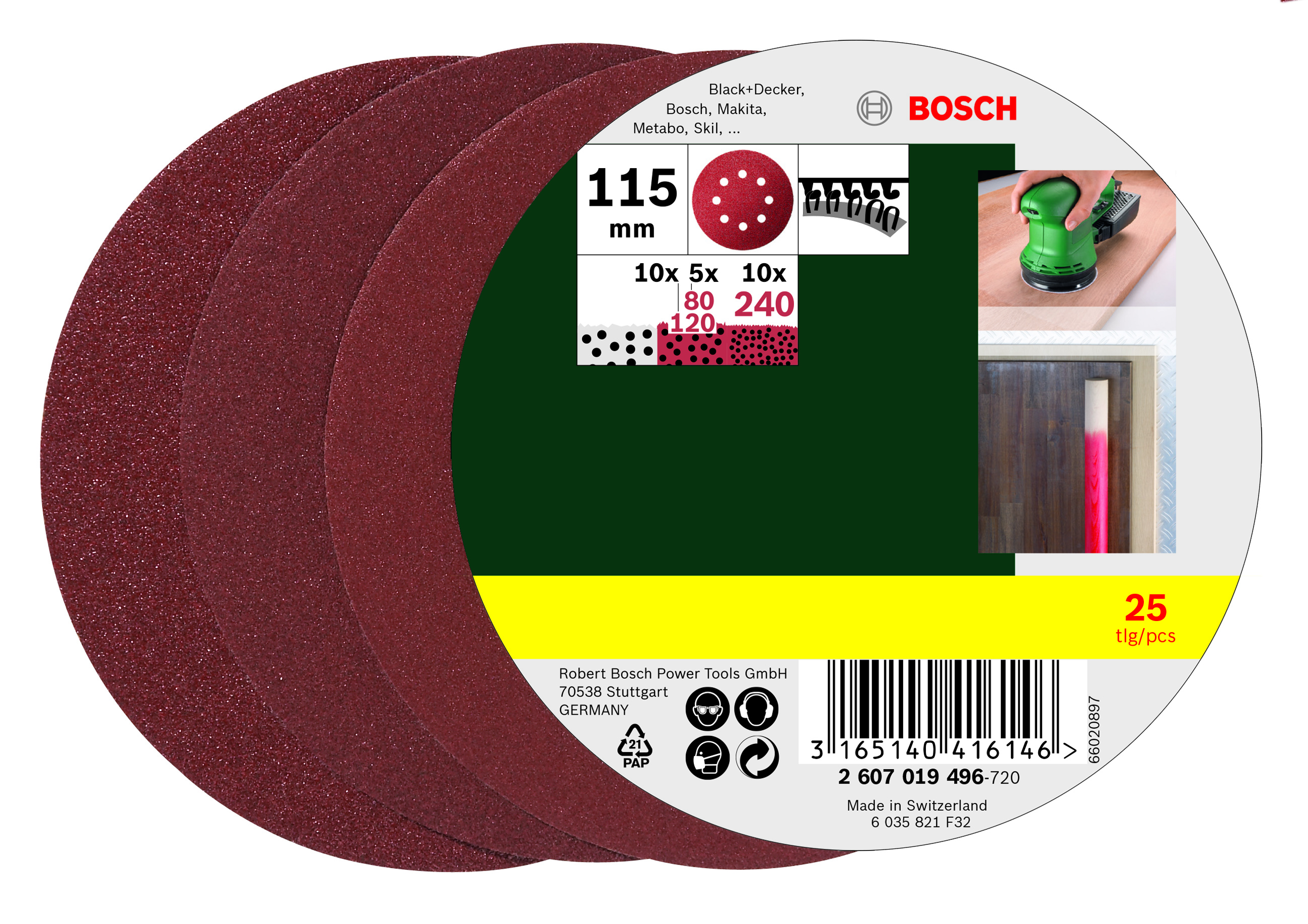 Bosch Schleifblatt-Set für Deltaschleifer 6 Löcher 25-teilig 93 mm 60-240 