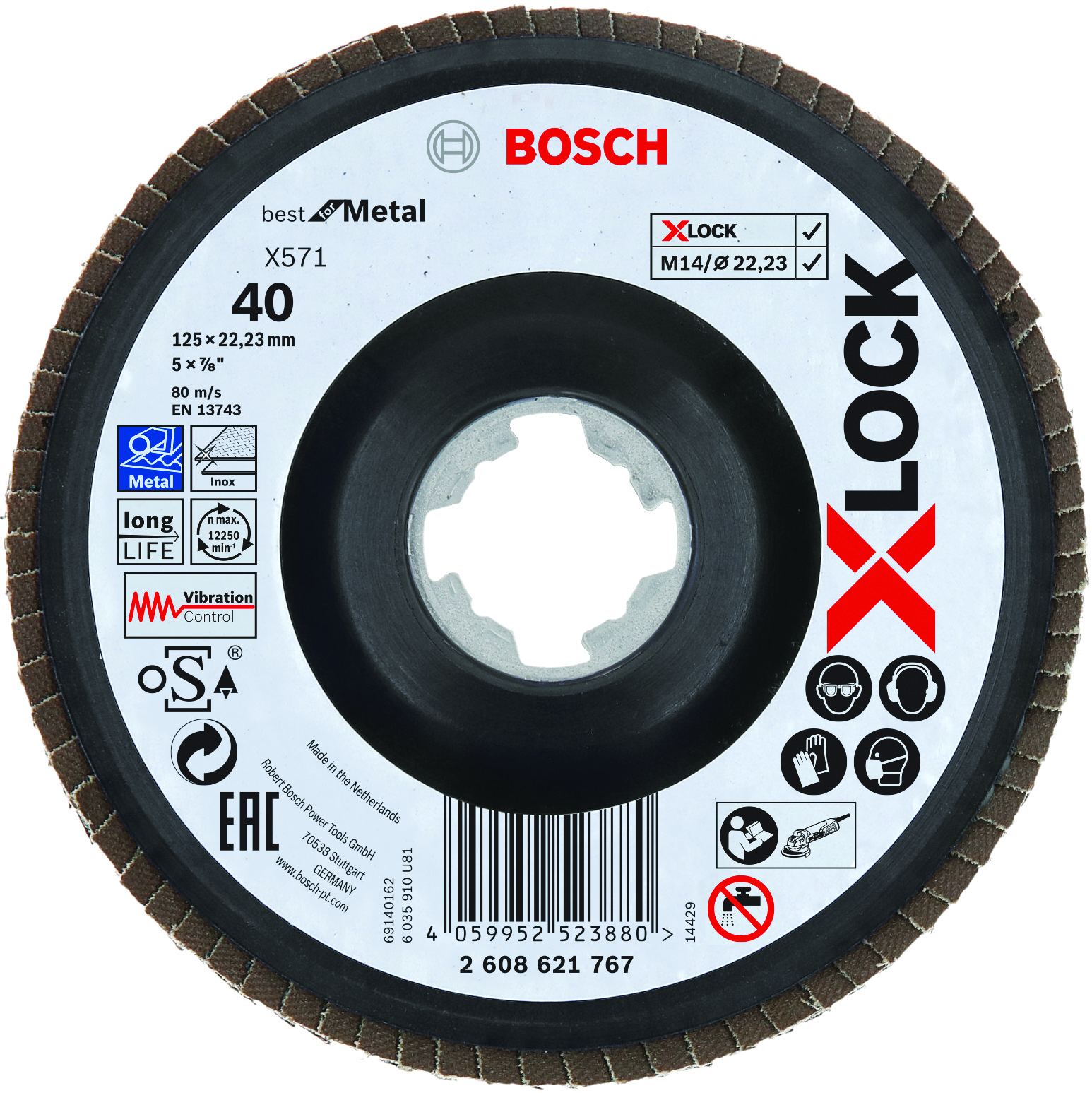 K40 gewinkelt Bosch X-Lock Fächerscheibe Best for Metal 125 mm 5 Stück 