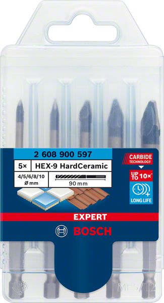 BOSCH 5-dielna sada vrtákov EXPERT HEX-9 HardCeramic 4, 5, 6, 8, 10 mm